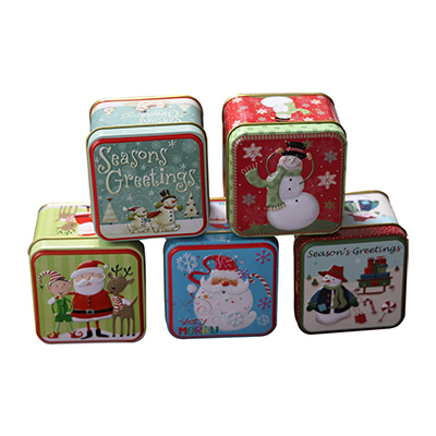 Square Christmas tin box