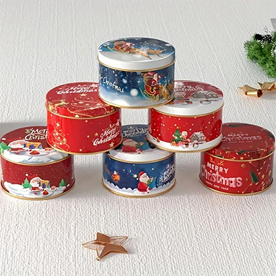 Round Christmas tin can