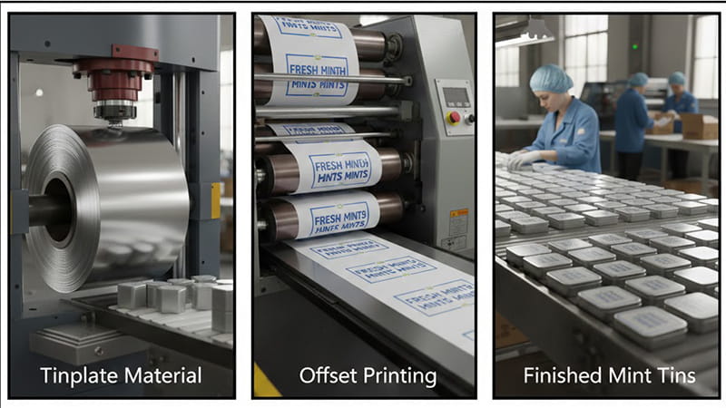Bulk mint tin boxes stacked for wholesale