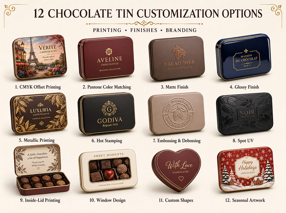 Chocolate tin customization options Chocolate tin customization options