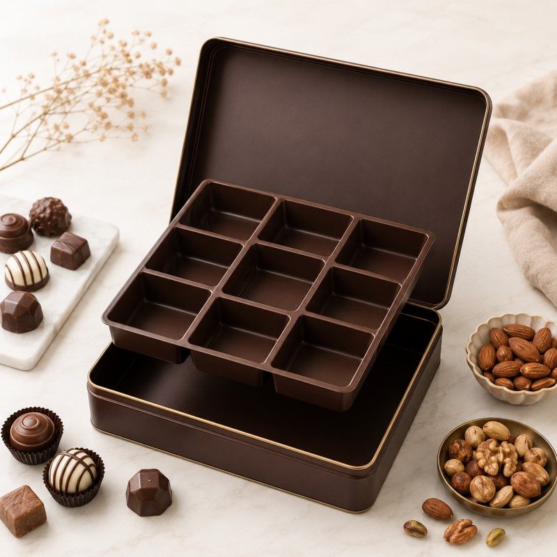 chocolate and nut tin box