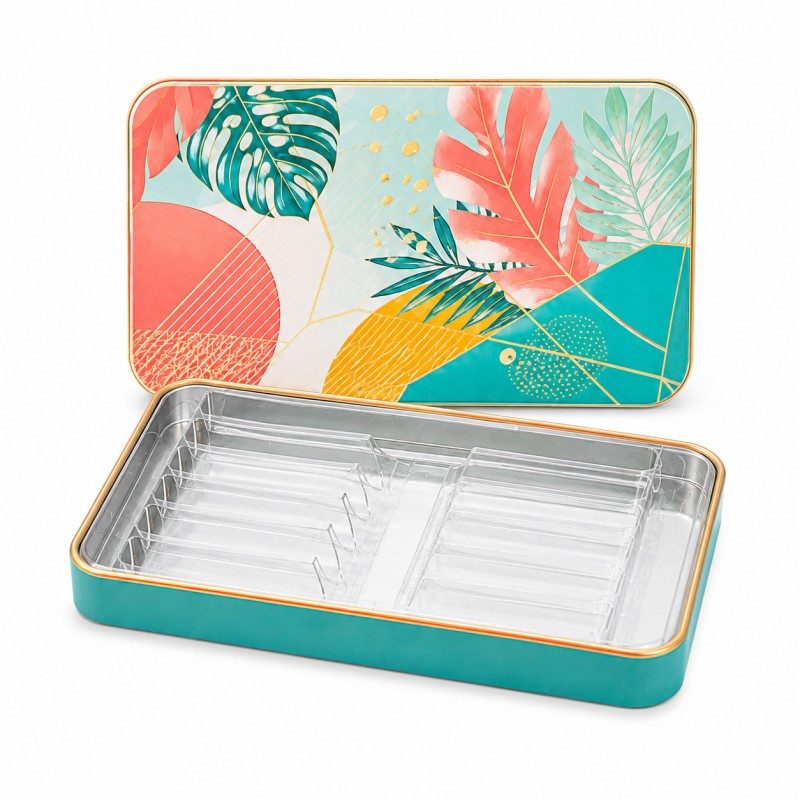 Cigarette tin box with divider insert